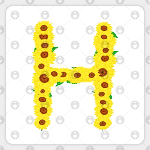 Sunflowers Initial Letter H (White Background) Magnet by Art By LM Designs 